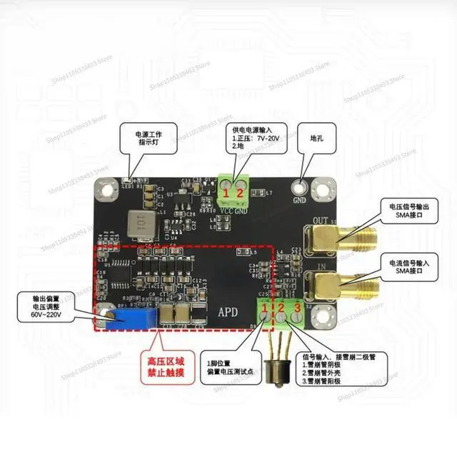 Alt view image 3 of 3 - For APD Avalanche Photodiode Driver Module, High-speed Photoelectric IV Converter Transimpedance TIA Amplifier Module
