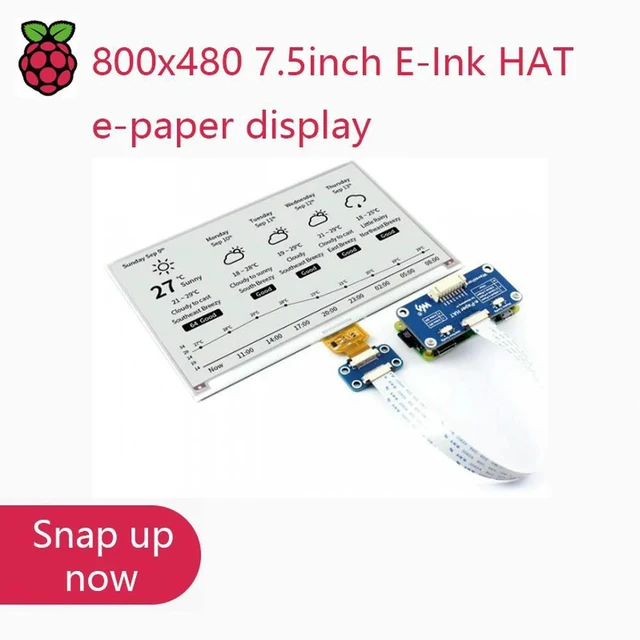Main image of Waveshare 800x480 7.5inch E-Ink HAT e-paper display supports Raspberry Pi STM32 Two-color Ultra low power consumption