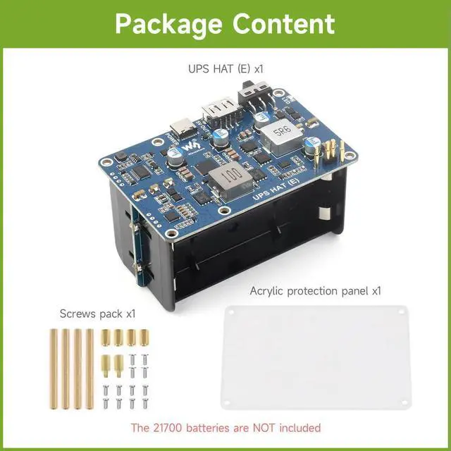 Alt view image 2 of 3 - Waveshare UPS HAT (E) for Raspberry Pi, Supports 4×21700 Li batteries (NOT included), Bi-Directional Fast charging, Pogo Pins