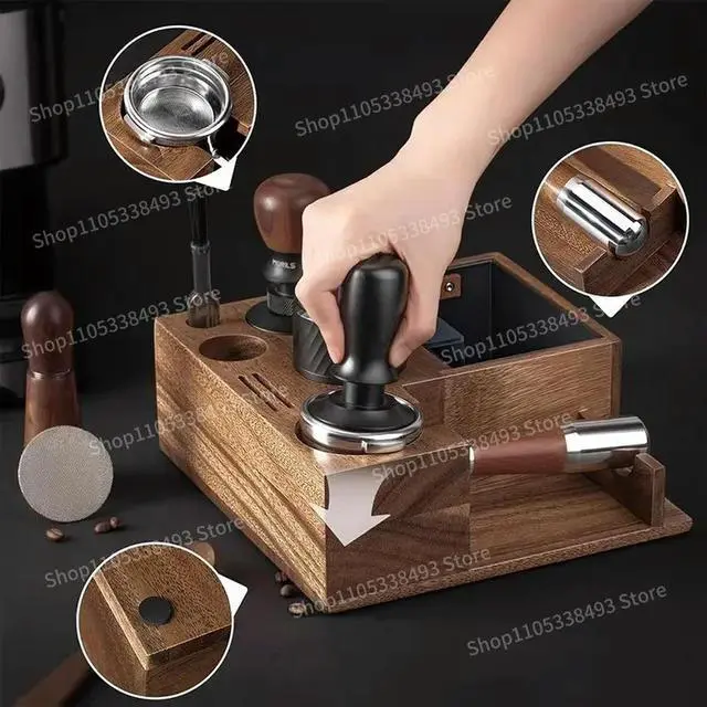 Alt view image 3 of 3 - For Solid Wood Coffee Base, Removable, Large Capacity, Slag Box, Coffee Press Base, Coffee Handle Rack
