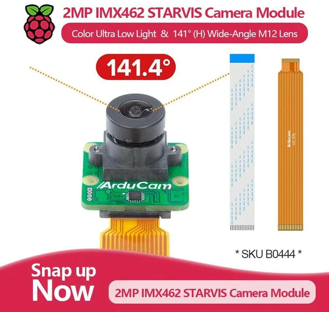 Main image of 2MP IMX462 Color Ultra Low Light STARVIS Camera Module with 141° (Horizontal) Wide-Angle M12 Lens, compatible with Raspberry Pi