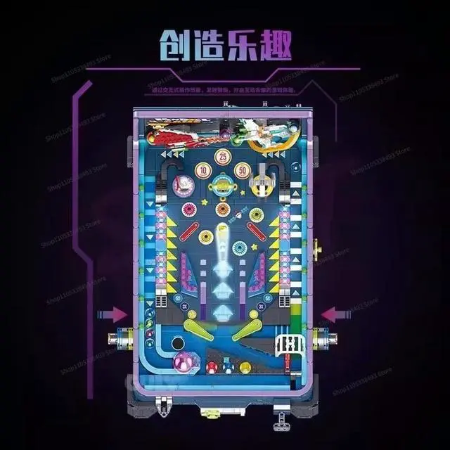Alt view image 2 of 3 - For Pachinko Game Machine Building Block Table Nostalgic Creative Assembly Boy and Girl Model