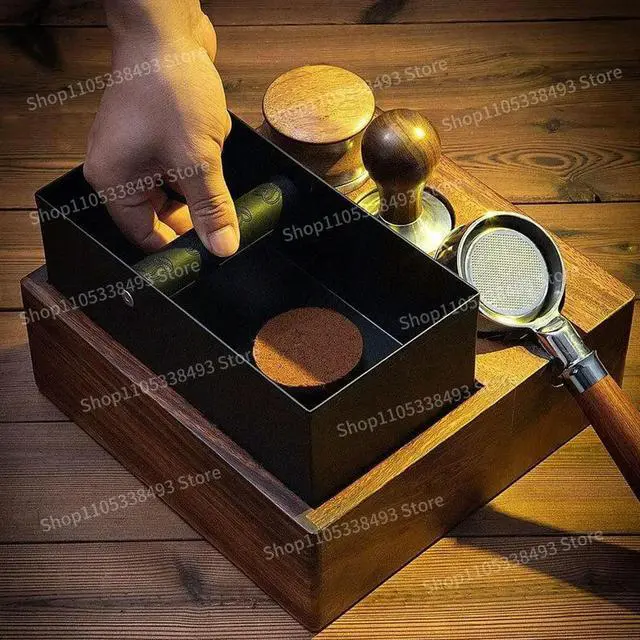 Alt view image 3 of 3 - For One-piece Coffee Residue Box, Wooden Coffee Powder Pressing Base, Handle Bracket Walnut, Coffee Cloth Powder Dispenser