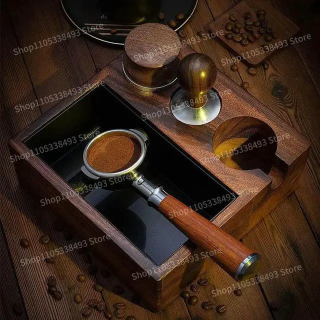 Alt view image 2 of 3 - For One-piece Coffee Residue Box, Wooden Coffee Powder Pressing Base, Handle Bracket Walnut, Coffee Cloth Powder Dispenser