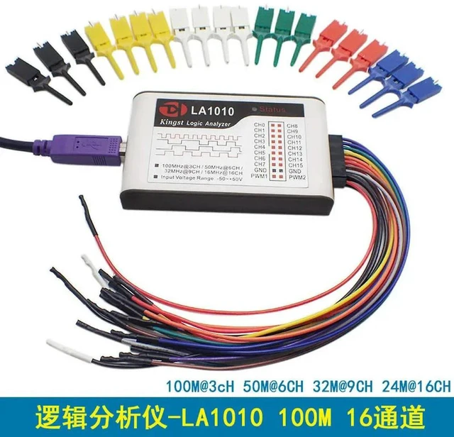 Main image of LA1010 USB Logic Analyzer 100M Sampling Rate 16 Channels, Adjustable Threshold 2 PWM Outputs