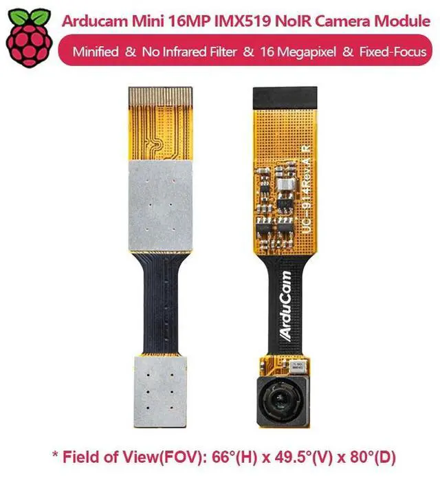 Alt view image 2 of 3 - Arducam Mini 16MP IMX519 NoIR Camera Module, 16 Megapixel, compatible with Raspberry Pi 5 and Zero series