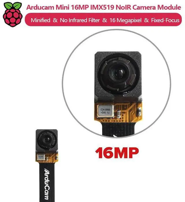 Alt view image 3 of 3 - Arducam Mini 16MP IMX519 NoIR Camera Module, 16 Megapixel, compatible with Raspberry Pi 5 and Zero series