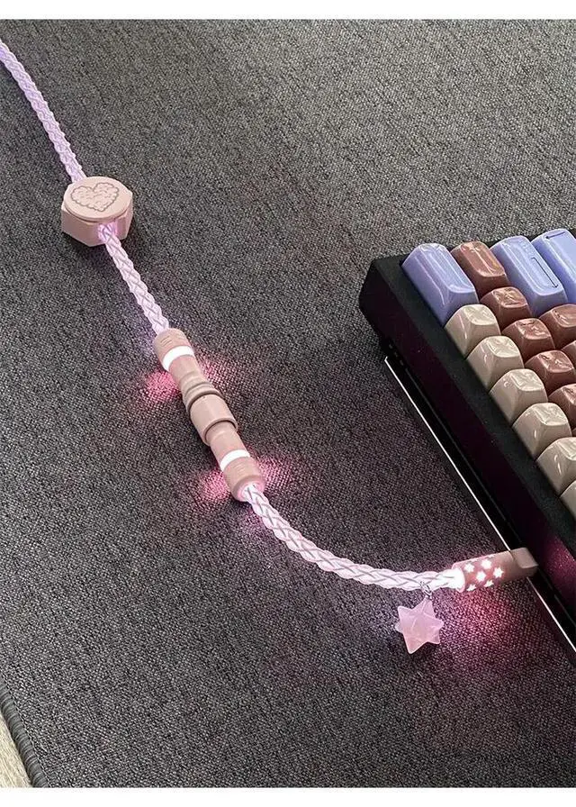 Alt view image 2 of 3 - Customized Aviation Plug-in Mechanical Keyboard Data Cable, 8K Magnetic Switch, Pink Full-body Light-emitting Type-c to Usb