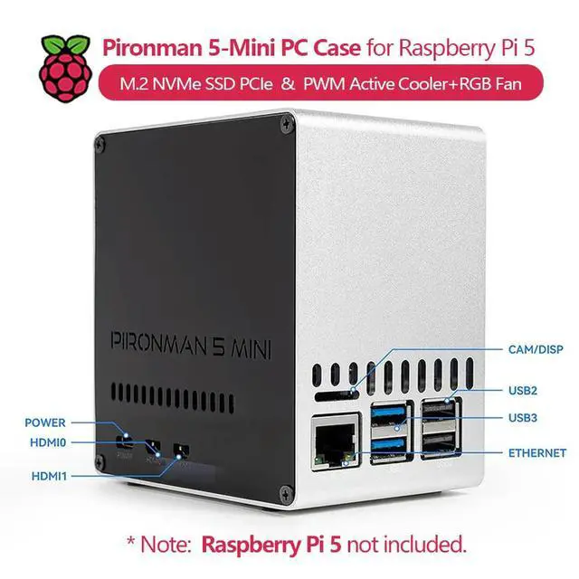Alt view image 2 of 3 - Pironman 5-Mini PC Case for Raspberry Pi 5 (Not Included), Supports M.2 NVMe SSD PCIe, with PWM Active Cooler+RGB Fan