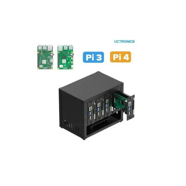 Alt view image 2 of 3 - UCTRONICS Raspberry Pi Cluster Case, Multi Pi Server Enclosure, 4 SSD Mounts, PoE+ HAT and Dual Fan Support