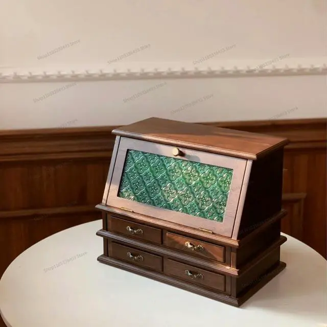 Alt view image 2 of 3 - For Solid Wood Large Capacity Wooden Black Walnut Jewelry Cabinet Jewelry Box Multi-layer Retro Box