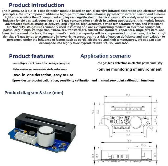 Alt view image 3 of 3 - Sulfur Hexafluoride Sensor SF6/O2, Two-in-One Gas Concentration Detection Module Power Monitoring Module IR-A0