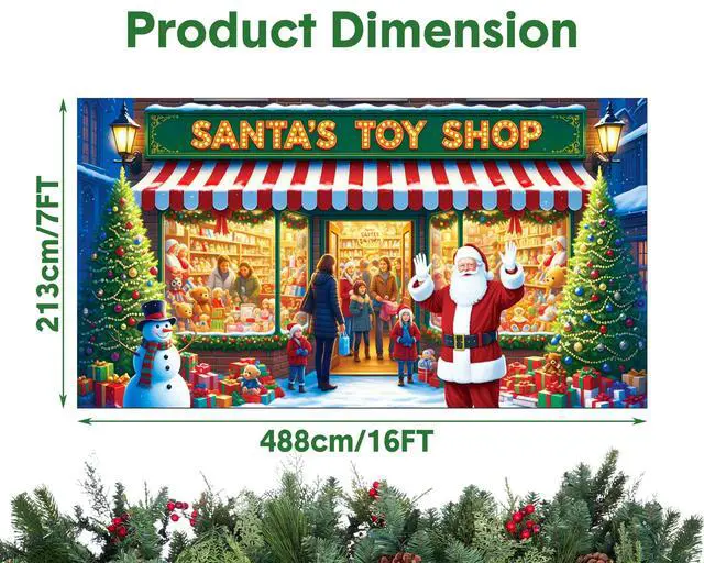 Alt view image 7 of 7 - Santa's Workshop Garage Door Cover - 7x16Ft Christmas Holiday Decor with 4x6m Ribbon Strings | Polyester Santa & Elves Scene for Home, Church, Party Decorations | Durable, Reusable & Fade-Resistant