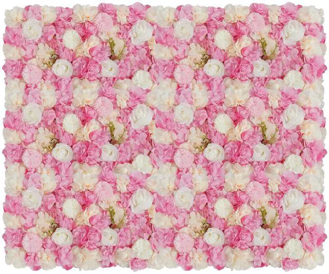 Main image of 12Pcs Flower Wall Panel Set 15x15 Inch Artificial Silk Flower Wall Backdrop 3D Rose Hydrangea Floral Mat Wedding Backdrop Wall, Photo Background, Home Party (Pink+White, 15 × 15")