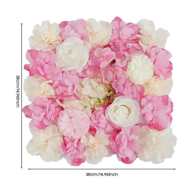 Alt view image 2 of 6 - 12Pcs Flower Wall Panel Set 15x15 Inch Artificial Silk Flower Wall Backdrop 3D Rose Hydrangea Floral Mat Wedding Backdrop Wall, Photo Background, Home Party (Pink+White, 15 × 15")