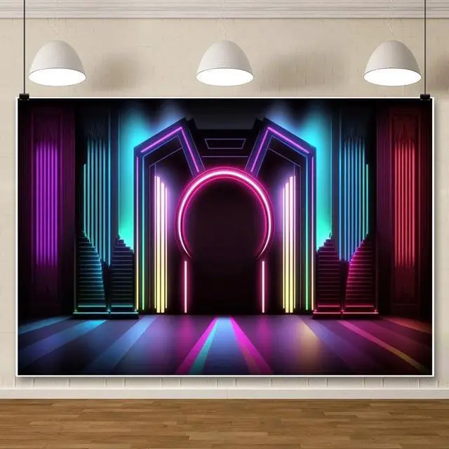 Main image of Neon Stage Backdrop 10x8ft Glow in Dark Backdrop | Fabric Backdrops for Dance Party,Neon Wall,Pub Club,Live Stream Background,Band Show Performance