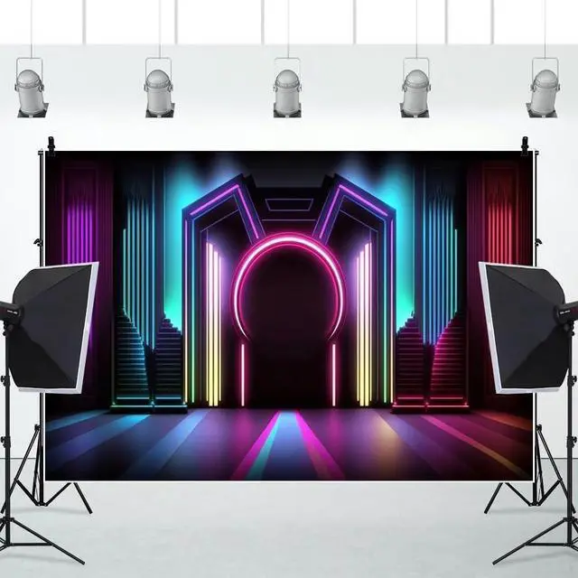 Alt view image 2 of 5 - Neon Stage Backdrop 10x8ft Glow in Dark Backdrop | Fabric Backdrops for Dance Party,Neon Wall,Pub Club,Live Stream Background,Band Show Performance