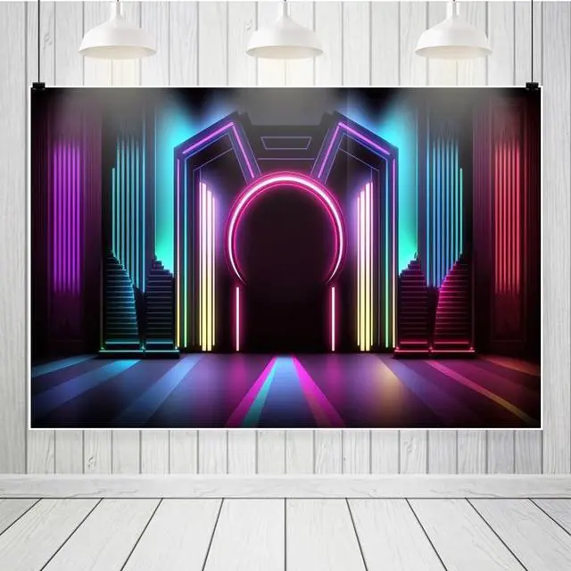 Alt view image 3 of 5 - Neon Stage Backdrop 10x8ft Glow in Dark Backdrop | Fabric Backdrops for Dance Party,Neon Wall,Pub Club,Live Stream Background,Band Show Performance