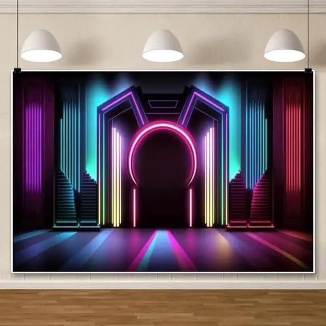 Alt view image 5 of 5 - Neon Stage Backdrop 10x8ft Glow in Dark Backdrop | Fabric Backdrops for Dance Party,Neon Wall,Pub Club,Live Stream Background,Band Show Performance
