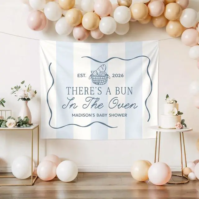Alt view image 2 of 7 - Bun In The Oven Baby Shower Party Banner Backdrop, Baking Theme Baby Sprinkle Decor For Mom To Be Parents, Cute Bread Nursery Photo Background