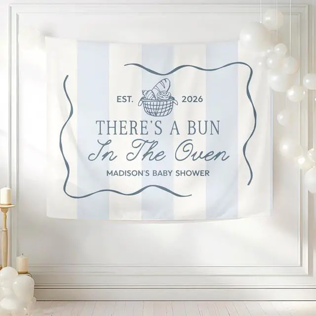 Alt view image 3 of 7 - Bun In The Oven Baby Shower Party Banner Backdrop, Baking Theme Baby Sprinkle Decor For Mom To Be Parents, Cute Bread Nursery Photo Background