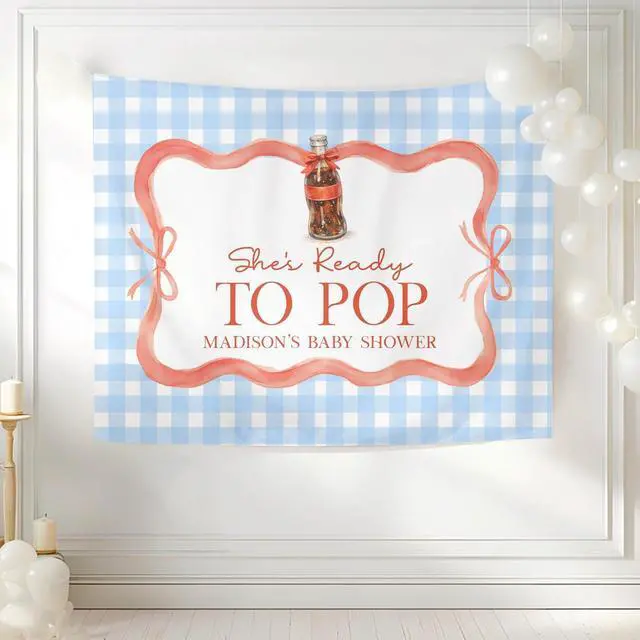 Alt view image 2 of 6 - Shes Ready To Pop Baby Shower Party Banner Backdrop, Retro Diner Soda Theme Decor For Baby Sprinkle Parents, Vintage Nursery Photo Background