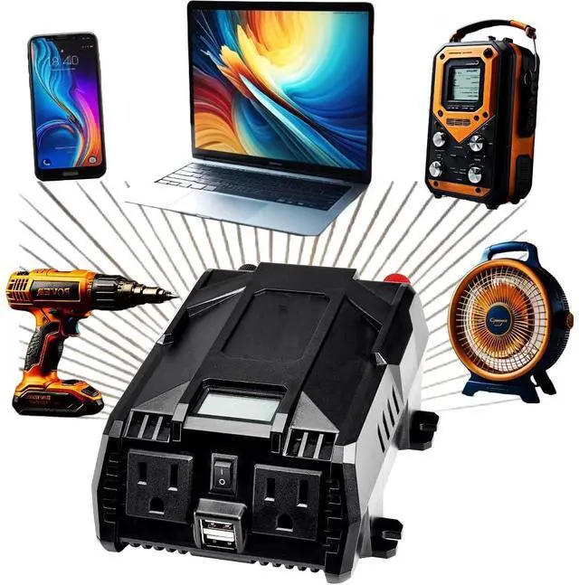 Main image of Fits Jupiter 400 Watt Continuous/800 Watt Peak Modified Sine Wave Power Inverter - Powers Small Appliances, Laptops, Game Consoles, 2 120v AC Outlets, 2 USB Ports Compatible with Smartphones & Tablets