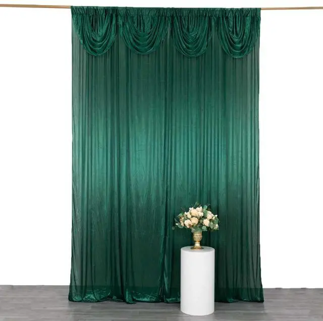 Main image of Efavormart Hunter Emerald Green Double Drape Pleated Satin Wedding Photo Backdrop Curtain, Glossy Party Drapery Panel - 10ftx10ft
