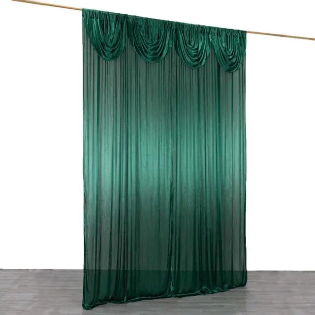 Alt view image 2 of 7 - Efavormart Hunter Emerald Green Double Drape Pleated Satin Wedding Photo Backdrop Curtain, Glossy Party Drapery Panel - 10ftx10ft