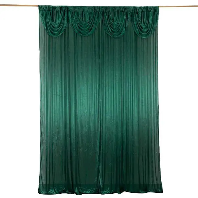 Alt view image 3 of 7 - Efavormart Hunter Emerald Green Double Drape Pleated Satin Wedding Photo Backdrop Curtain, Glossy Party Drapery Panel - 10ftx10ft