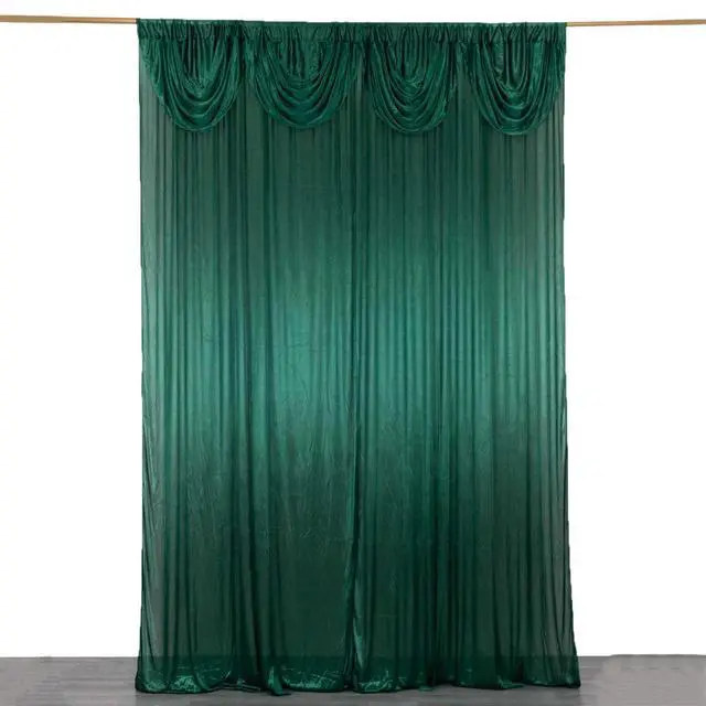 Alt view image 4 of 7 - Efavormart Hunter Emerald Green Double Drape Pleated Satin Wedding Photo Backdrop Curtain, Glossy Party Drapery Panel - 10ftx10ft