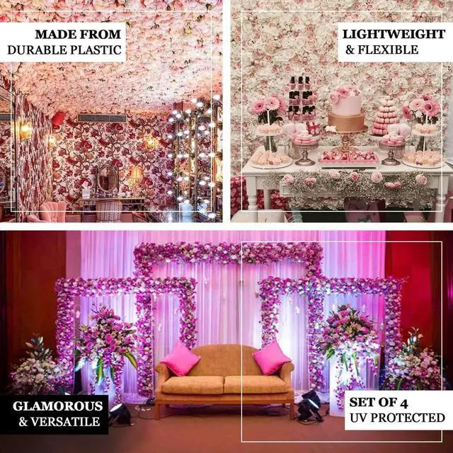 Alt view image 4 of 7 - Efavormart Pack of 4 | 13 Sq. Ft. Violet Purple Silk Flower Wall Panels, UV Resistant 3D Mixed Bloom Mats for Royal Galas, Parties and Boutique Decor