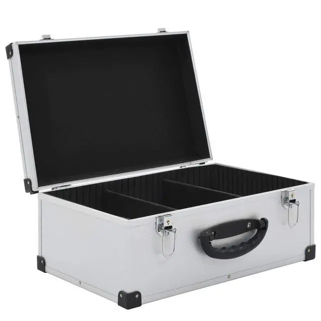 Alt view image 5 of 7 - CD Storage Case for 60 CDs, Aluminum ABS Hard Box with Lock, Silver Media Organizer Box, Reinforced Metal Trimmed Protective Carrying Holder