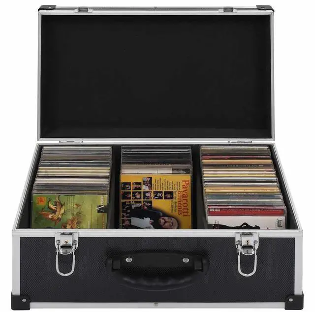 Main image of CD Storage Case for 60 CDs, Aluminum ABS Hard Shell Carrying Box with Detachable Dividers, Lockable Record Organizer Holder for Home and Office, Black