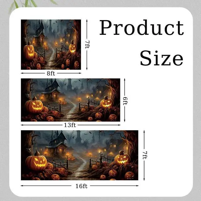 Alt view image 6 of 6 - 7x8ft Halloween Garage Door Decoration Banner - Haunted House Scary Castle Cemetery Spooky Party - Polyester Fabric - Indoor/Outdoor - Includes 20ft Rope & Copper Rings