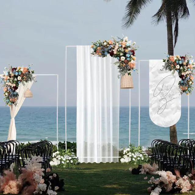 Alt view image 3 of 7 - Metal Wedding Arch Background Stand, 3 Pcs White Rectangular Backdrop Stand, Portable Balloon Frame for Birthday Party Ceremony Outdoor Indoor Celebration Decoration (7.2FT, 6.2FT, 5.3FT)
