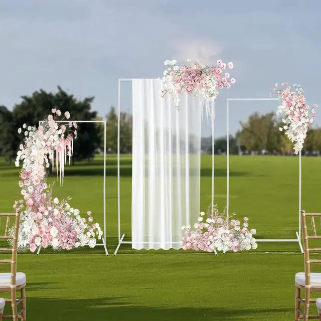 Alt view image 4 of 7 - Metal Wedding Arch Background Stand, 3 Pcs White Rectangular Backdrop Stand, Portable Balloon Frame for Birthday Party Ceremony Outdoor Indoor Celebration Decoration (7.2FT, 6.2FT, 5.3FT)