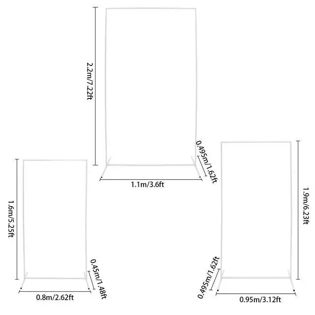 Alt view image 6 of 7 - Metal Wedding Arch Background Stand, 3 Pcs White Rectangular Backdrop Stand, Portable Balloon Frame for Birthday Party Ceremony Outdoor Indoor Celebration Decoration (7.2FT, 6.2FT, 5.3FT)