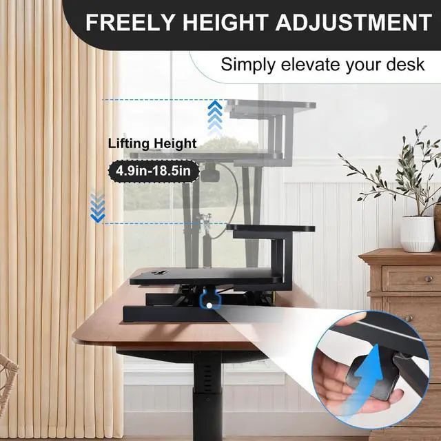 Alt view image 3 of 7 - Ergonomic Desk Riser for Standing Height Adjustable Standing Desk Converter 10.2-24.8" 33 Lbs Capacity U-Shapeds Top & Keyboard Tray for Home Office Black