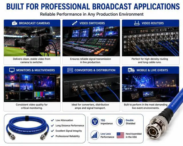 Alt view image 5 of 7 - Belden 1694A HD-SDI BNC to BNC Cable | RG6 75 Ohm | SD, HD, 3G & 6G-SDI - Blue 200ft