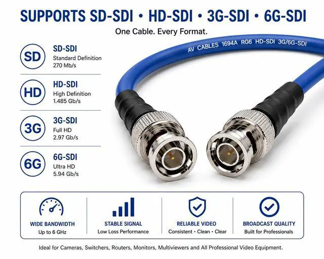 Alt view image 4 of 7 - Belden 1694A HD-SDI BNC to BNC Cable | RG6 75 Ohm | SD, HD, 3G & 6G-SDI - Blue 200ft