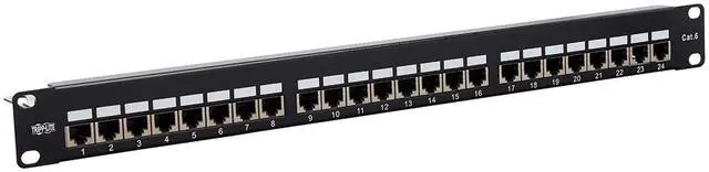 Main image of RJ45 Patch Panel, Cat5e/Cat6 Patch Panel, 24 Port Patch Panel, Shielded, Krone IDC, 0.5U Rack Mount, 568B, TAA Compliant (N252-024-SH-K)