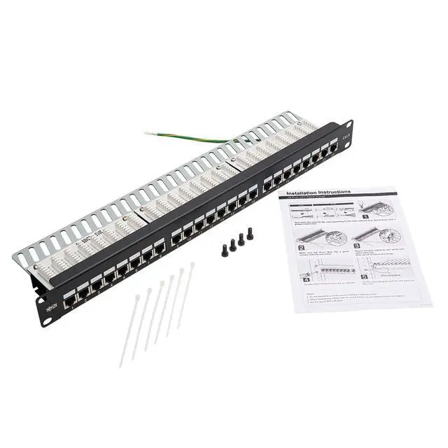 Alt view image 5 of 5 - RJ45 Patch Panel, Cat5e/Cat6 Patch Panel, 24 Port Patch Panel, Shielded, Krone IDC, 0.5U Rack Mount, 568B, TAA Compliant (N252-024-SH-K)