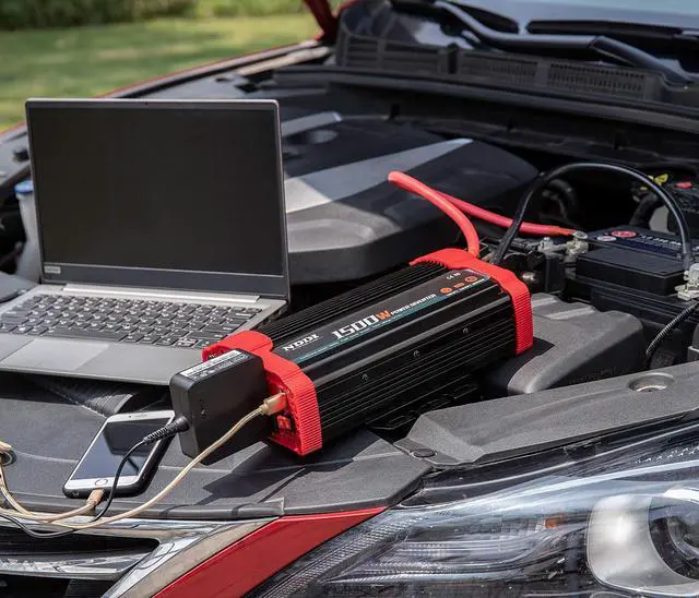 Alt view image 7 of 7 - NDDI 1500W Car Power Inverter, 12V DC to 110V AC Car Converter Charger Adapter with Dual 3.1A USB Port and AC Outlets, Red, 1.98lbs, 9.4 x 5.1 x 2.6 in, 1 Pack