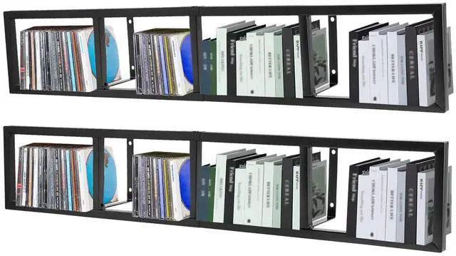 Main image of CD Storage Shelf, 34 Inch Media Storage Rack, Cube Storage Organizer Floating Shelf, Wall Mounted Video Games CD DVD Organizer Metal Shelf for Study, Bedroom,Office,Living room (2 Pcs, Black)
