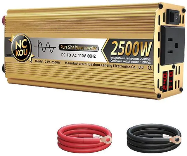 Main image of 24V to 110V Pure Sine Wave Inverter, US Local Warehouse, 1100W Continuous 2500W Peak, 9 Protections LED Display Cooling Fan, Car RV Emergency Power Converter for Home Appliances & Tools