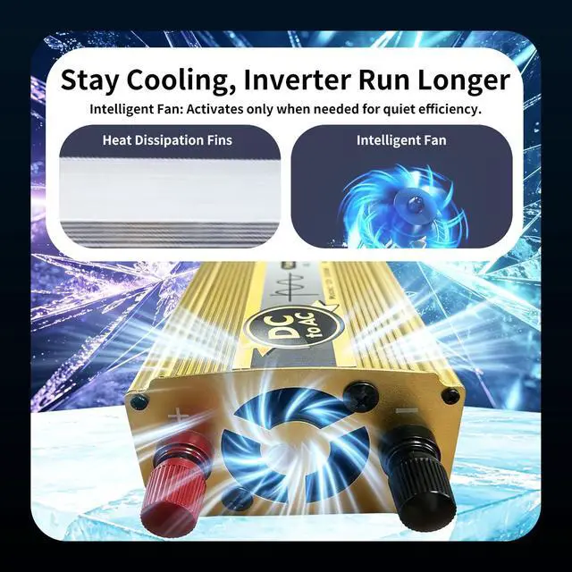 Alt view image 5 of 6 - 24V to 110V Pure Sine Wave Inverter, US Local Warehouse, 1100W Continuous 2500W Peak, 9 Protections LED Display Cooling Fan, Car RV Emergency Power Converter for Home Appliances & Tools