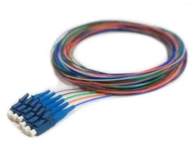 Main image of 6 Strand Fiber Pigtail, 9/125 Singlemode, LC/UPC Connectors, 9.8 Feet (3 Meter), Color-Coded, Blue Boot