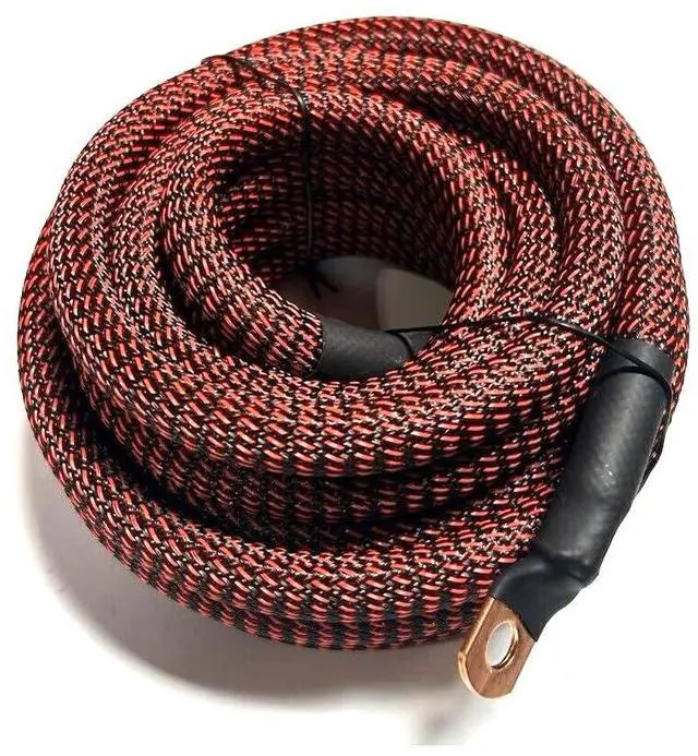 Main image of 10ft 4 Gauge Snakeskin Braided Sleeving Wire Strands Copper Marine Cable 4 AWG Lot (Black/Red)
