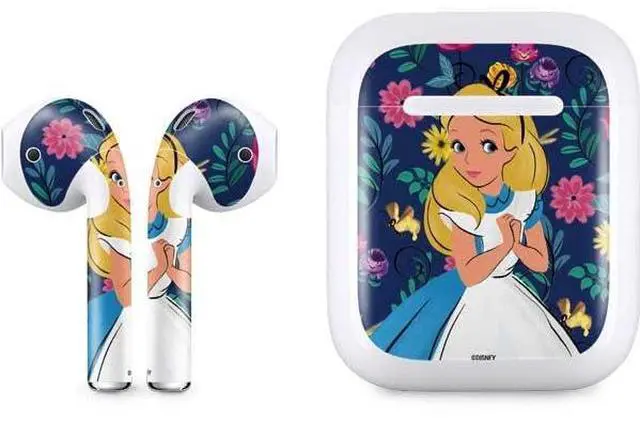 Main image of Decal Audio Skin Compatible with Apple AirPods - Officially Licensed Disney Alice in Wonderland (Animated) Floral Print Design